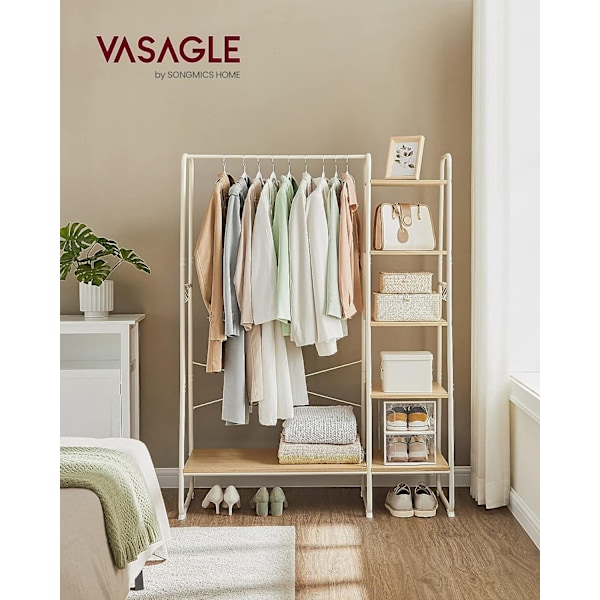 Vasagle tøjstativ, knagerække, 45 x 120 x 160 cm, skostativ, hvid