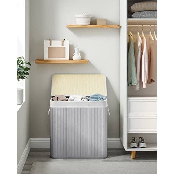 Songmics pyykkikori 3 osastolla, 150L kokoontaitettava, harmaa