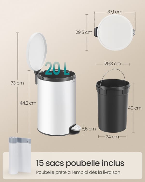 Pyöreä roskakori 15 pussilla, 20 l
