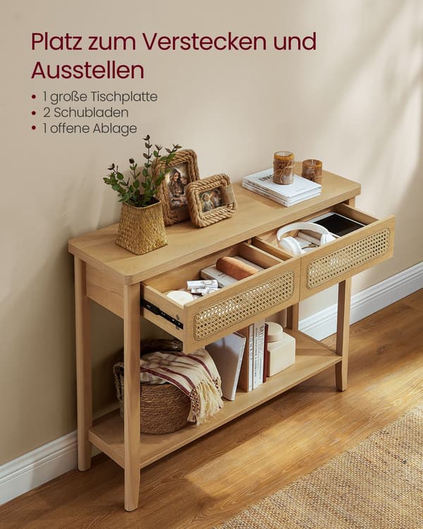 Konsolbord Til Entré, Smalt Sofabord Til Stue, Boho-stil, Eg Beige