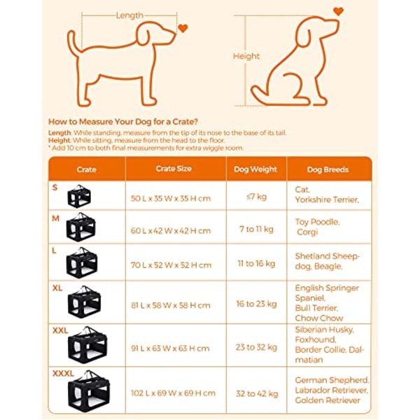 Feandrea hundlåda för bil, hundtransportlåda, vikbar kattlåda, XXL, 91 x 63 x 63 cm, svart