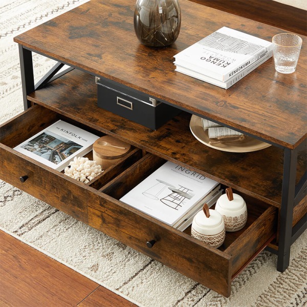 Soffbord med lådor, industriell stil, rustik brun
