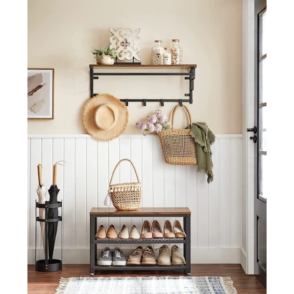 Vasagle skobänk, 3-ters sko rack, 11,8 x 28,7 x 17,7 tum skohylla förvaringsbänk, brun