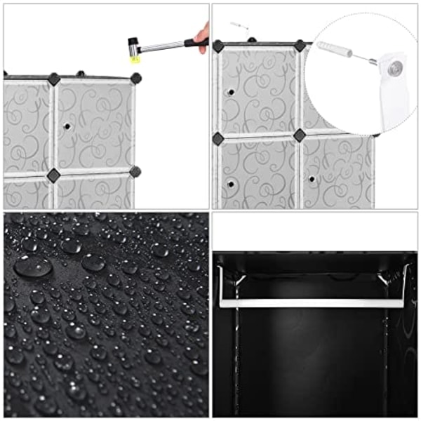 SONGMICS-vaatekaappi, jossa 2 vaatetankoa, 180 x 145 x 37 cm, musta, 143 x 178 x 36 cm