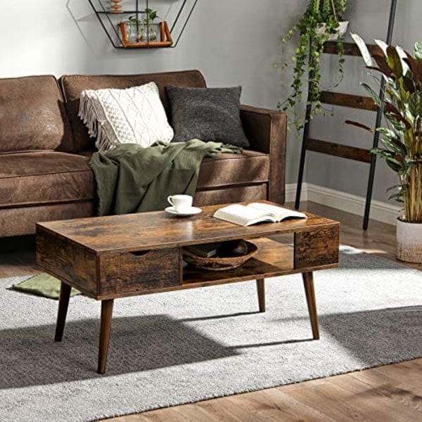 Vasagle sofabord med opbevaring, skuffe, åbent rum, 100 x 50 x 45 cm, rustik brun