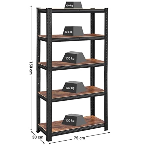 Songmics reol, 30 x 75 x 150 cm, 650 kg bæreevne), brun og sort