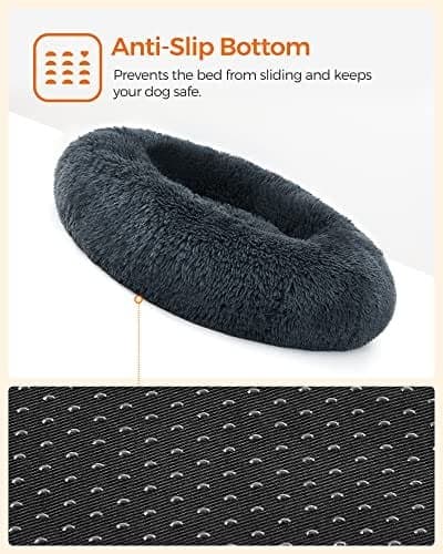FEANDREA Donut Katteseng, Fluffy beroligende kæledyrsseng, 70 cm, mørkegrå
