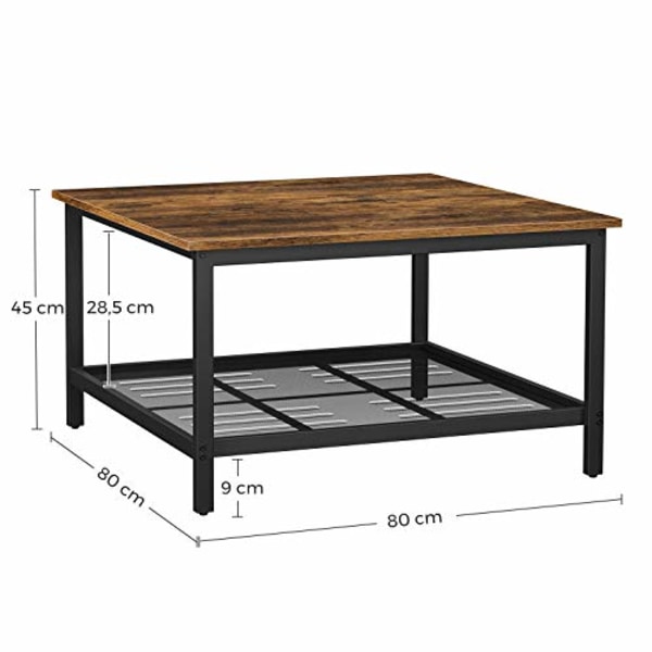 VASAGLE Sofabord, firkantet cocktailbord med rummelig bordplade, rustikt brunt og sort