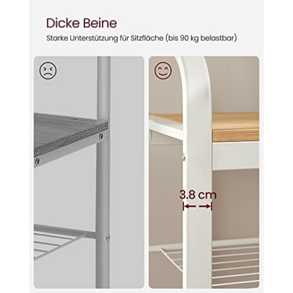 VASAGLE tøjstativ, tøjstativ med skoopbevaringsskammel, 4-i-1-design, eg og creme