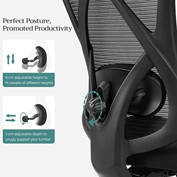 SONGMICS kontorstol, ergonomisk skrivebordsstol, computerstol, meshstol, sort