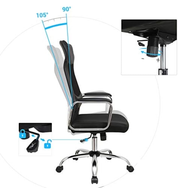 SONGMICS Kontorstol Mesh Skrivebordsstol Ergonomisk Computerstol Sort