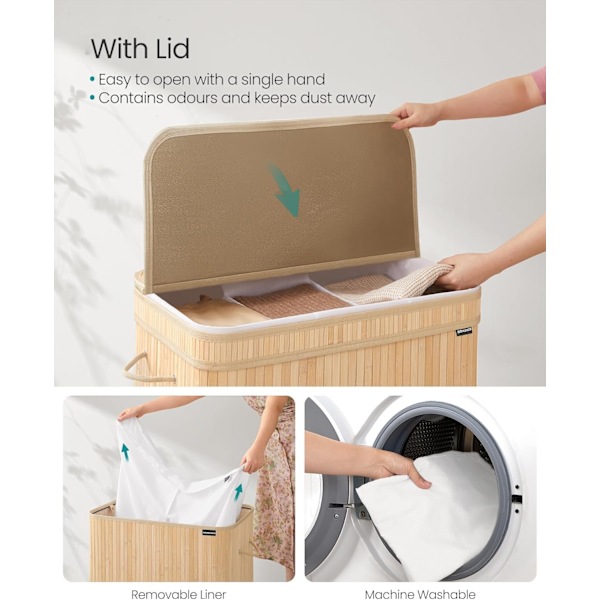 Pyykkikori bambusta kahvoilla, 150 L, luonnonbeige