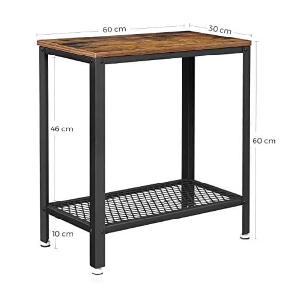 Vasagle industrielt sidebord, endebord, sengebord med netthylde, rustik brun