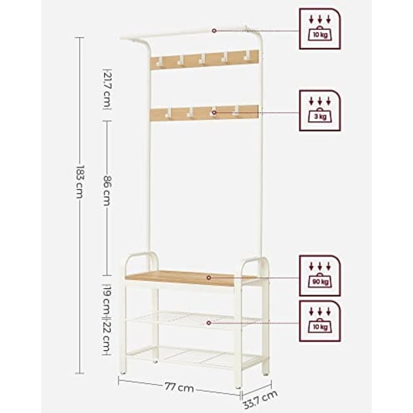 VASAGLE tøjstativ, tøjstativ med skoopbevaringsskammel, 4-i-1-design, eg og creme