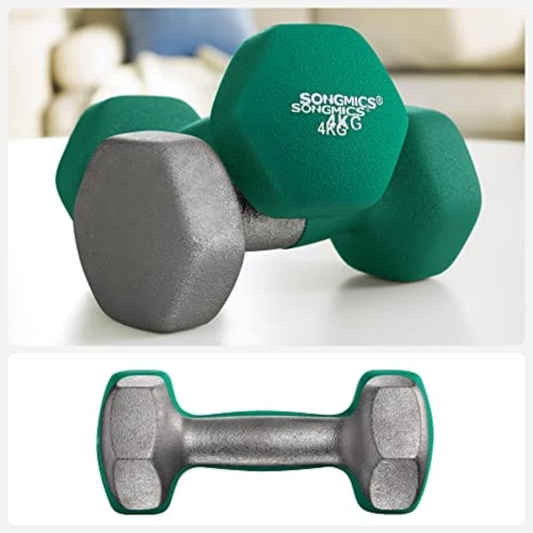 Songmics käsipainot, 2 x 4 kg neopreen käsipainot, vedenpitävät, vihreät