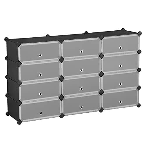 Songmics låsbart skostativ, rektangulær opbevaringsorganisator, 40 x 30 x 17 cm, sort