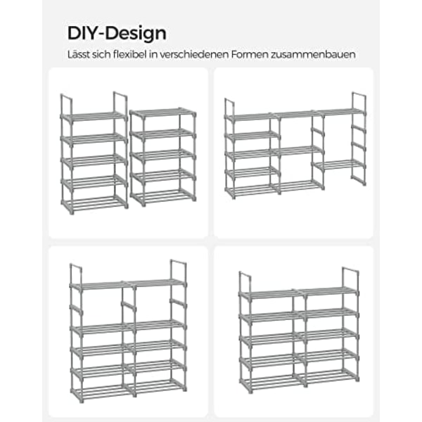 Songmics Skohylla, 10-Tier Metal Shoe Storage Organizer, 30 x 45 x 174 cm, grå