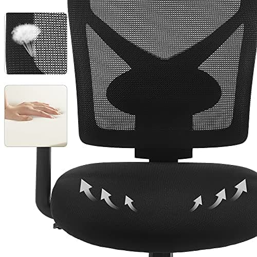 SONGMICS Kontorstol i mesh i midten, svingbar ergonomisk stol sort