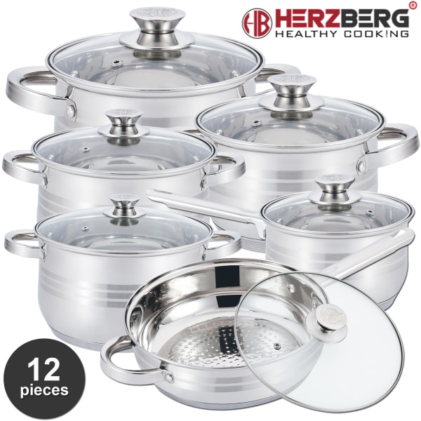 Herzberg 12 stycken kokkärl i rostfritt stål