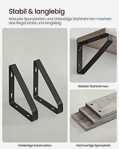 Vasagle Industrial Design Flytande hyllor Set med 3 Väggmonterade, Grå Svart