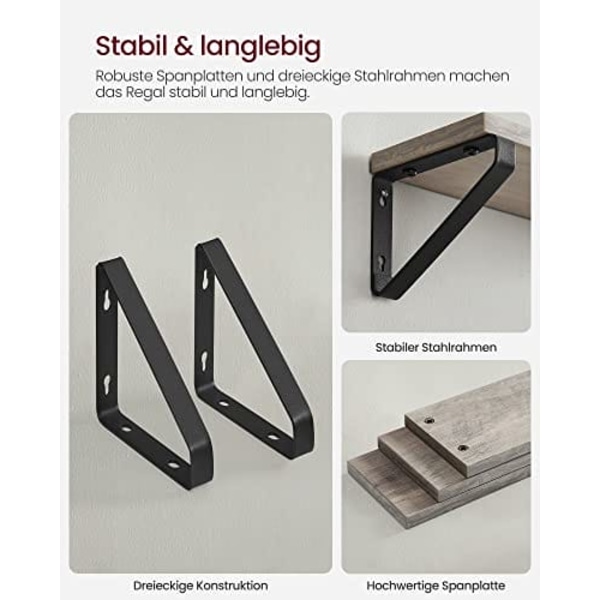 Vasagle Industrial Design Svævehylder Sæt med 3 Væghængte, Grå Sort