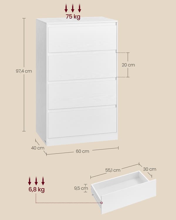 Kommode, Opbevaringsenhed 40 x 60 x 97,4 cm, Moderne