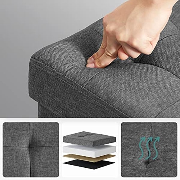 Songmics Sammenklappelig Cube Ottoman opbevaring og fodskammel med træfødder og låg Grå