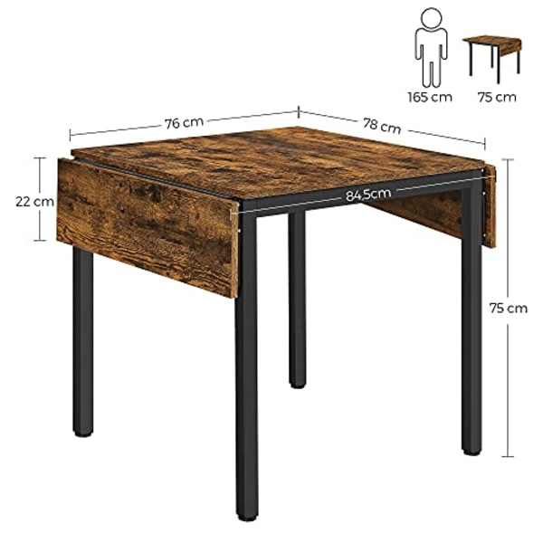 Vasagle Folde spisebord til 2-4 personer, Vintage brun/sort