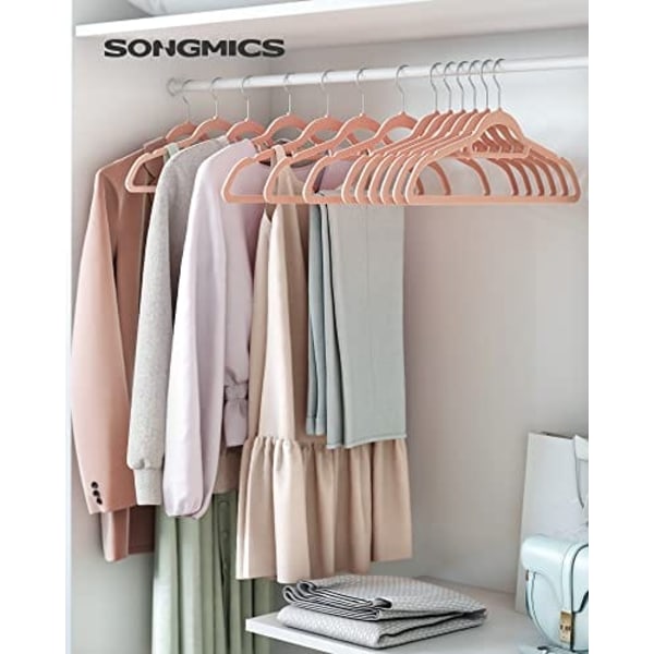 Songmics Velvet hangers, 50 Pack, 0,6 cm tjocklek, rymdbesparing, 360 ° svivelkrokar, rosa ljus