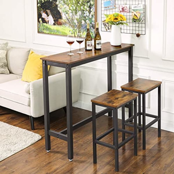 VASAGLE kapea suorakaiteen muotoinen baaripöytä, keittiön pöytä, korkea ruokapöytä, maalaismainen ruskea ja musta