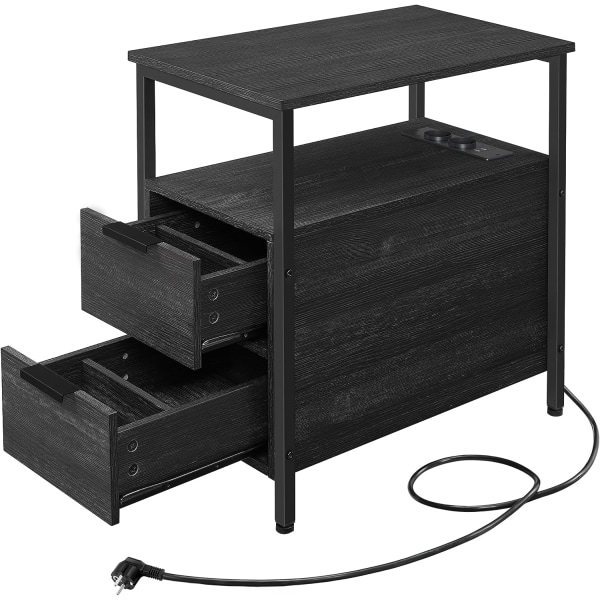 Vasagle sidobord, sängbord med kraftremsa, 2 lådor, soffa bord, sängskåp, antracitgrå klassisk svart