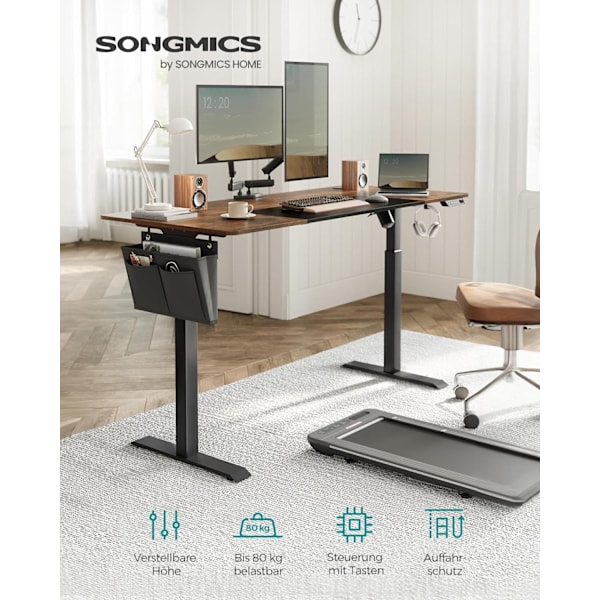SONGMICS elektrisk skrivebord, 70 x 160 x (72-120), fuldt justerbart, vintage brun/base sort