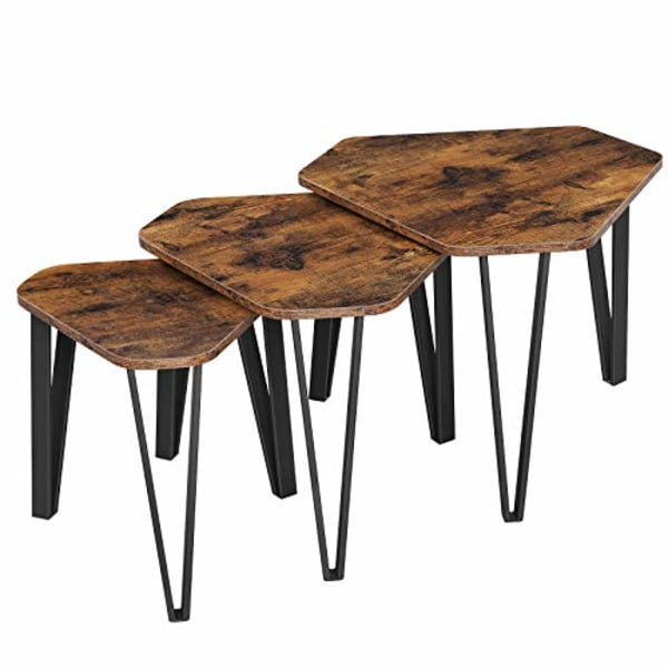 Vasagle häckande soffbord, 3 -ändbord för vardagsrum, sidobord, brun och svart