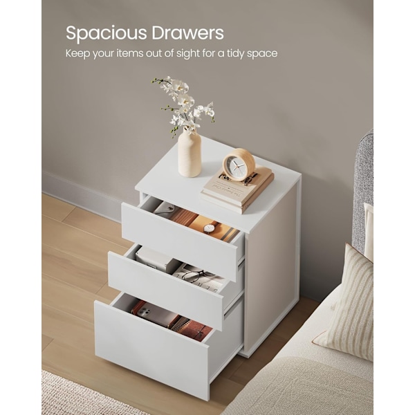 Superhurtig Montering Uden Værktøj, Natbord, 3 Opbevaringsskuffer, Sidebord, Cappuccino Beige