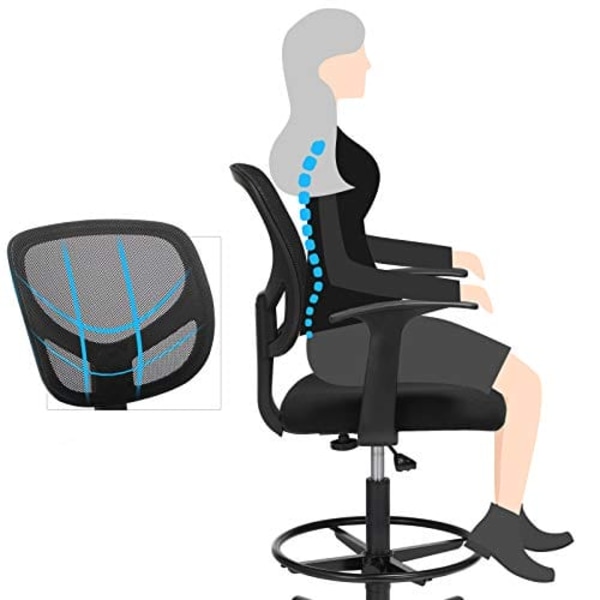 SONGMICS Kontorstol Ergonomisk arbejdsstol med armlæn sæde, sort
