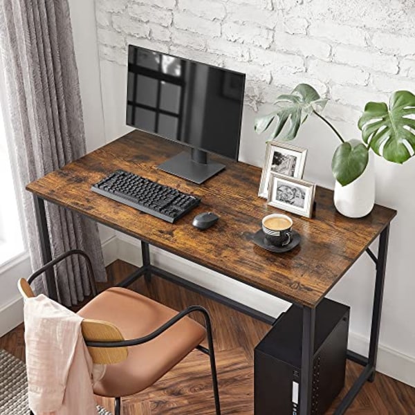 Vasagle-työpöytä, tietokonepöytä, pieni toimistopöytä, 120 x 60 x 75 cm, rustiikki ruskea ja musta