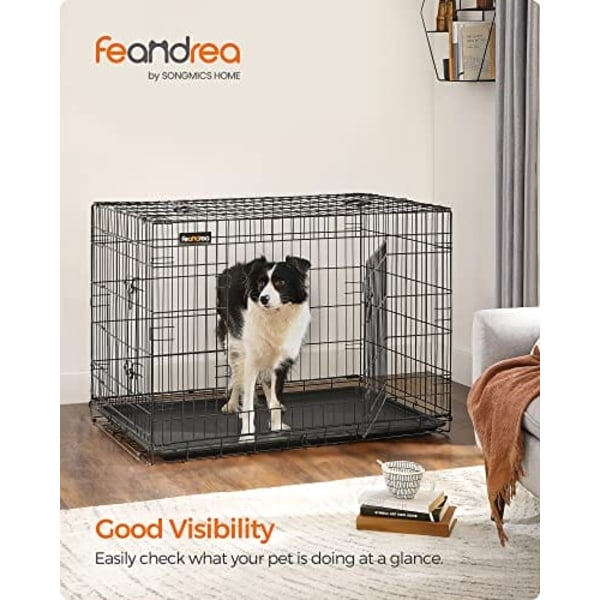 Hundekurv, Foldbar, 107 cm, 2 Døre, Xl, Sort
