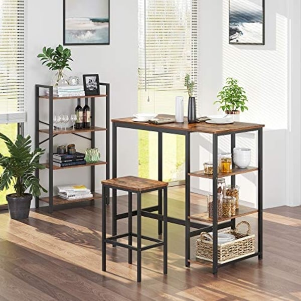 Vasagle bar bord, køkkenbord, spisebord med 3 hylder, 109 x 60 x 100 cm, rustik brun