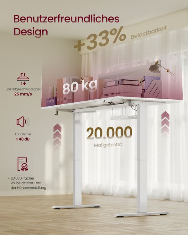 Højdejusterbart skrivebord, 160 x 80 cm, USB-C-port