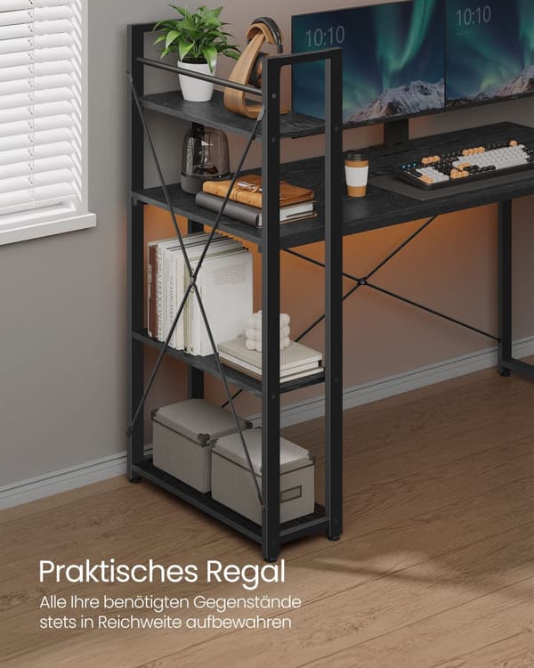 VASAGLE Datorbord, 137,2 cm brett, Hemmakontor, Ebony svart
