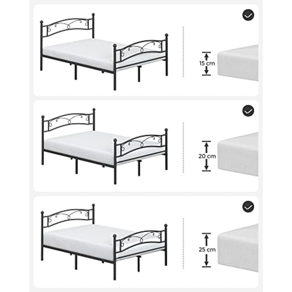 Vasagle-parivuodekehys, metallirunko, sopii 140 x 190 cm patjalle, musta