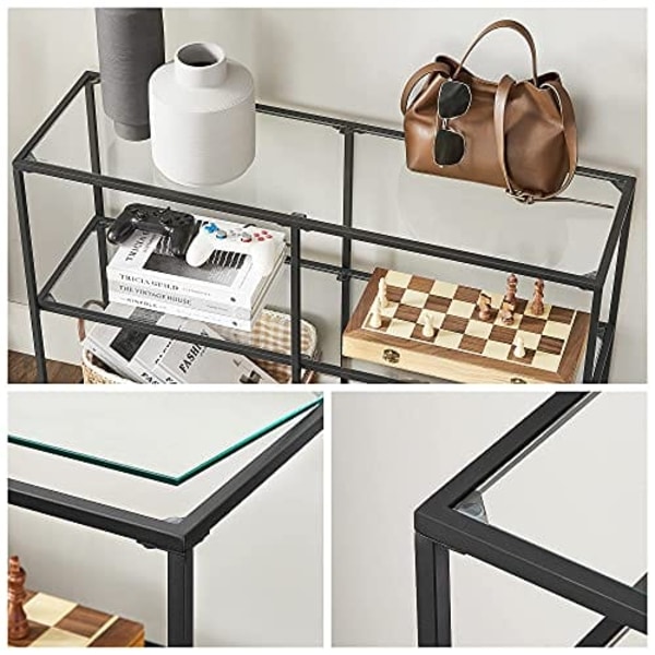 Vasagle Console Table, soffbord med 3 hyllor, härdat glashylla, svart