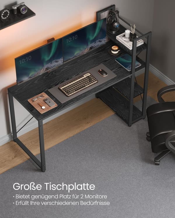VASAGLE Datorbord, 137,2 cm brett, Hemmakontor, Ebony svart