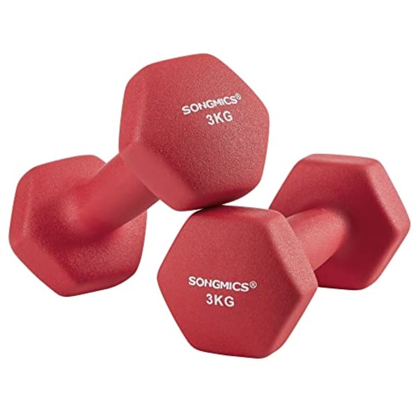 Songmics 2 käsipainoa, 2 x 3 kg liukumattomat neopreenkäsipainot mattapinnalla, punainen