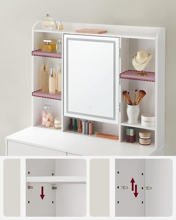 Sminkebord med LED-belysning, 3 farver, med spejl til makeup