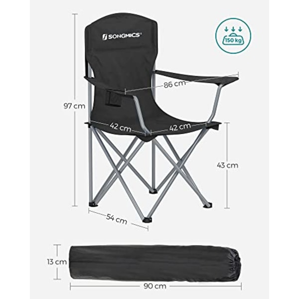 SONGMICS 2 Foldbare Campingstole, Komfortable, Stærk Struktur, Udendørsstole, Sort