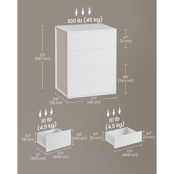 Superhurtig Montering Uden Værktøj, Natbord, 3 Opbevaringsskuffer, Sidebord, Cappuccino Beige