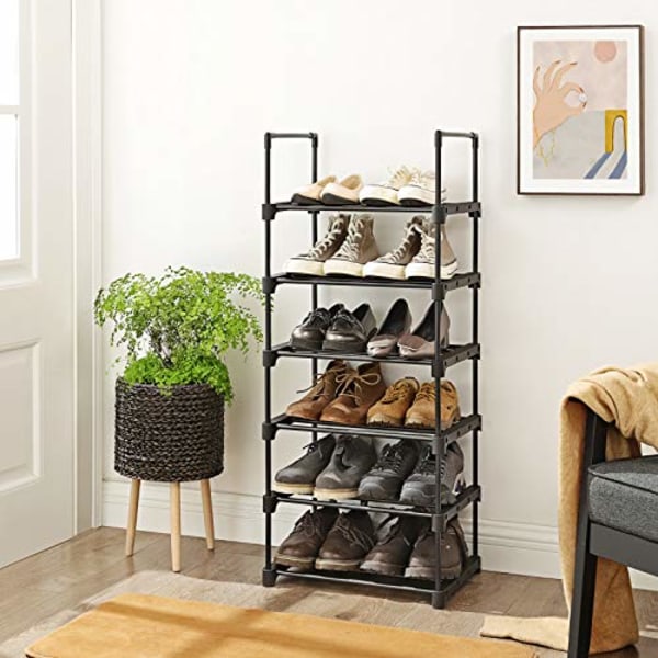 Songmics 6-kerroksinen kenkäteline, kenkäsäilytysjärjestelmä, 45 x 30 x 106 cm, musta