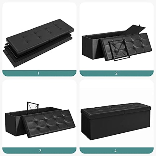Songmics 120L sammenklappelig ottoman bænk, opbevaringsboks opbevaringskube, sort 110 x 38 x 38 cm