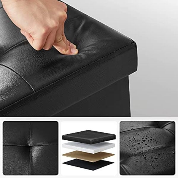 Songmics 120L sammenklappelig ottoman bænk, opbevaringsboks opbevaringskube, sort 110 x 38 x 38 cm